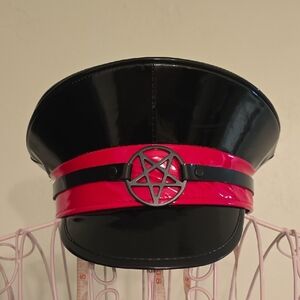 Red Black PVC Pentagram Captain Hat